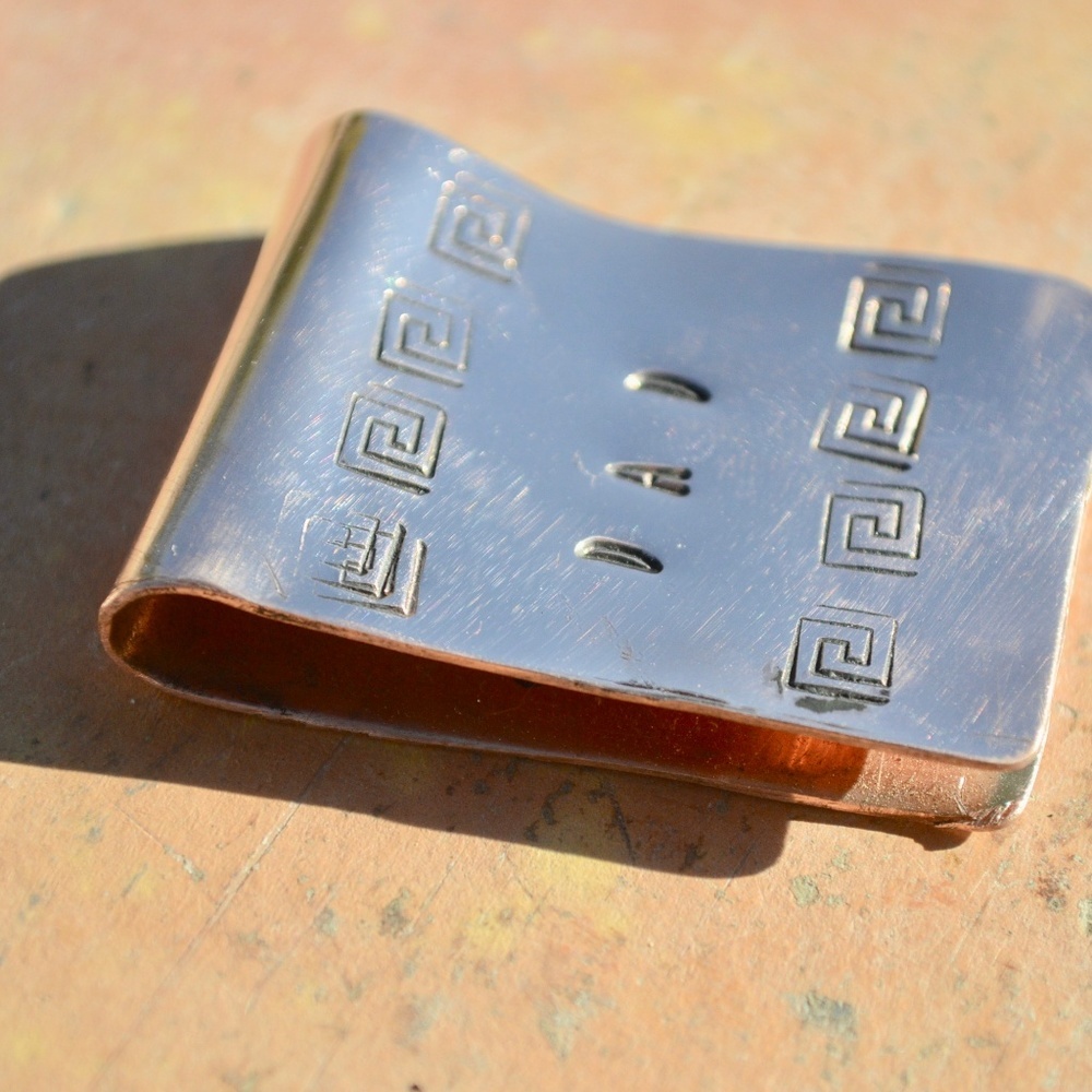 Solid Copper Money Clip Dad Greek Key Handmade Rustic Gift Father Southwestern